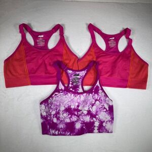 Avia Womens Lot of 3 Sports Bras Pink Orange Tie Dye Purple XXL 2XG Racerback